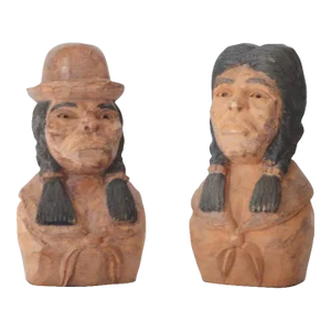 Pair of Folk Hand Carved & Painted Indians -Signed J.I.Lizio