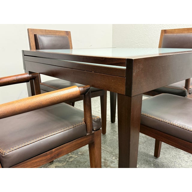 Extendable Glass-Inset Dining Table + Four Chairs, Set of Five For Sale In San Francisco - Image 6 of 12