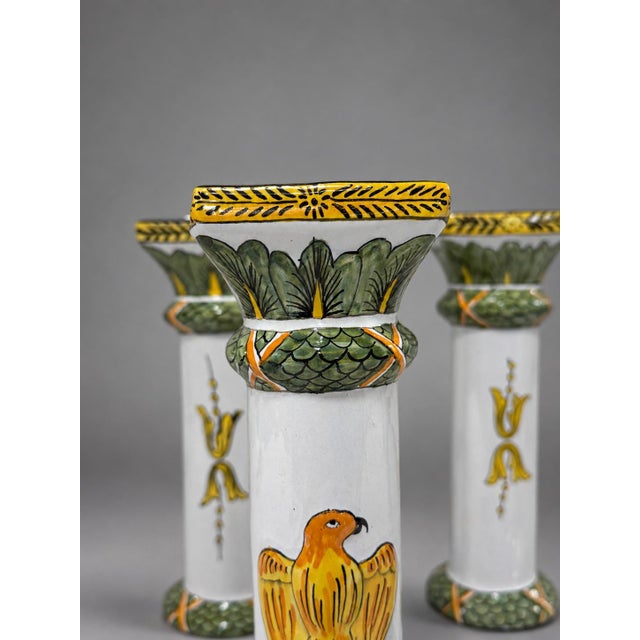 Ceramic Set of Four Lord & Taylor French Faience Napoleonic Style Eagle Candlesticks For Sale - Image 7 of 9