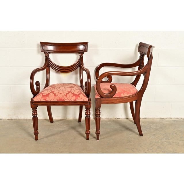 Baker Furniture Style English Regency Carved Mahogany Dining Chairs, Set of Ten For Sale - Image 13 of 14