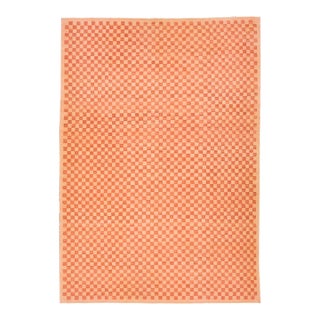 Orange Modern Kilim Handmade Wool Rug With Checker Design For Sale