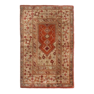 Antique Oushak Traditional Beige and Red Wool Rug For Sale