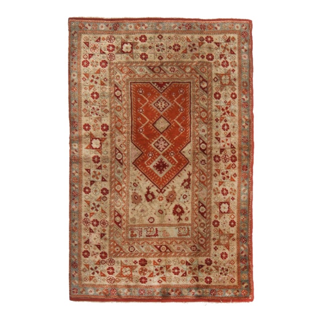 Antique Oushak Traditional Beige and Red Wool Rug For Sale