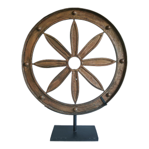 Wrought Iron Wagon Wheel Sculpture on Stand, Indonesia, 19th Century
