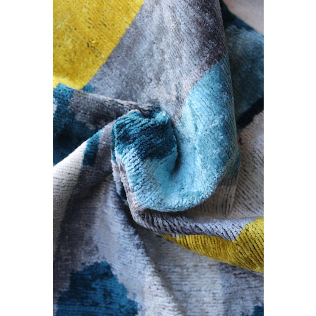 Sky Blue Contemporary Velvet Ikat Bohemian Throw Pillow For Sale - Image 8 of 10