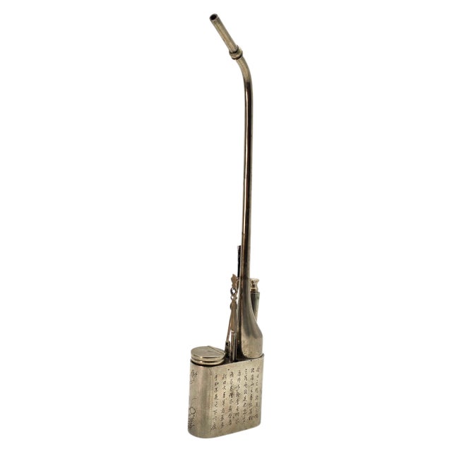 Late 19th Century Antique Chinese Wenfang Scholar Desk Paktong Water Dropper Utensil Set 15" For Sale - Image 5 of 18