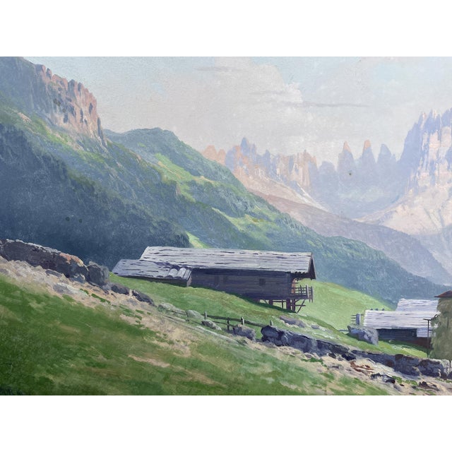 Forest Green Fritz Rotter, View of the Catinaccio Rosengarten, Dolomites, Italy, Oil Painting For Sale - Image 8 of 17