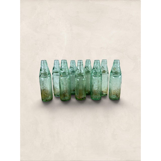 Late 19th Century Collection of 9 English Antique Aqua Glass Cod Neck Marble Bottles, Bristol, Circa 1900 For Sale - Image 5 of 7