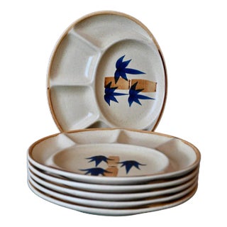 Exotic Plates with Bamboo Service Compartments from Sâlin, 1960s, Set of 6 For Sale