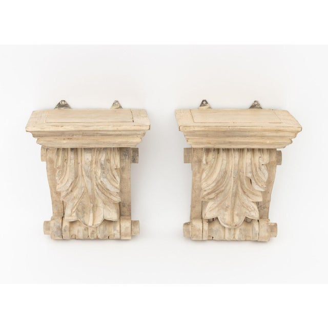 Wood Neoclassical Carved Wood Wall Brackets, Pair For Sale - Image 7 of 8