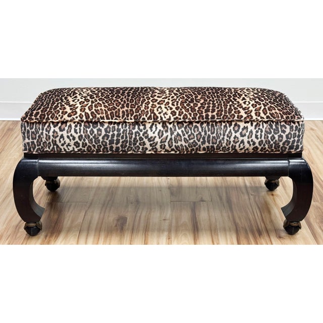 Asian Vintage Late 20th C Newly Upholstered Leopard Print Velvet Ming Style Rolling Bench For Sale - Image 3 of 10