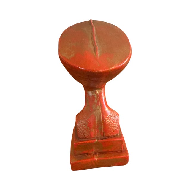 Vintage Queen Nefertiti Bust Sculpture, Egyptian Revival, Antiqued Vermilion Finish For Sale - Image 4 of 7