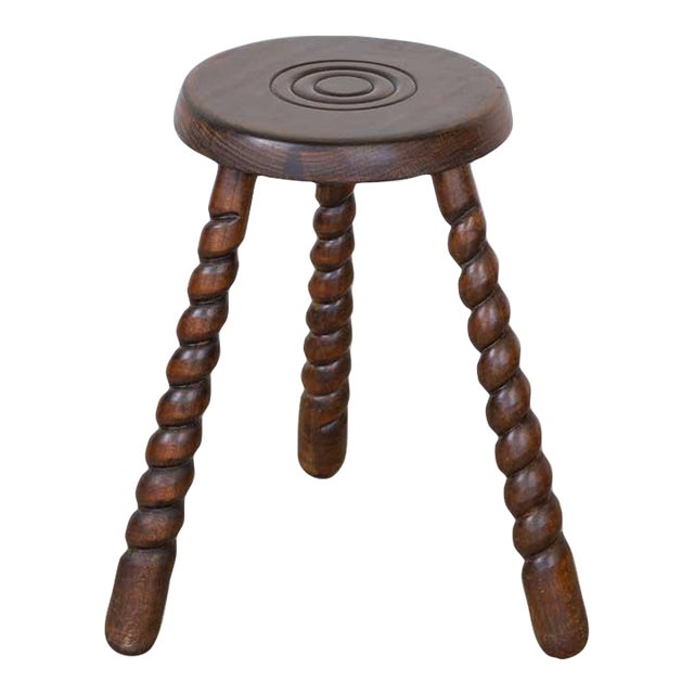 1950s Tall French Wood Tripod Stool For Sale