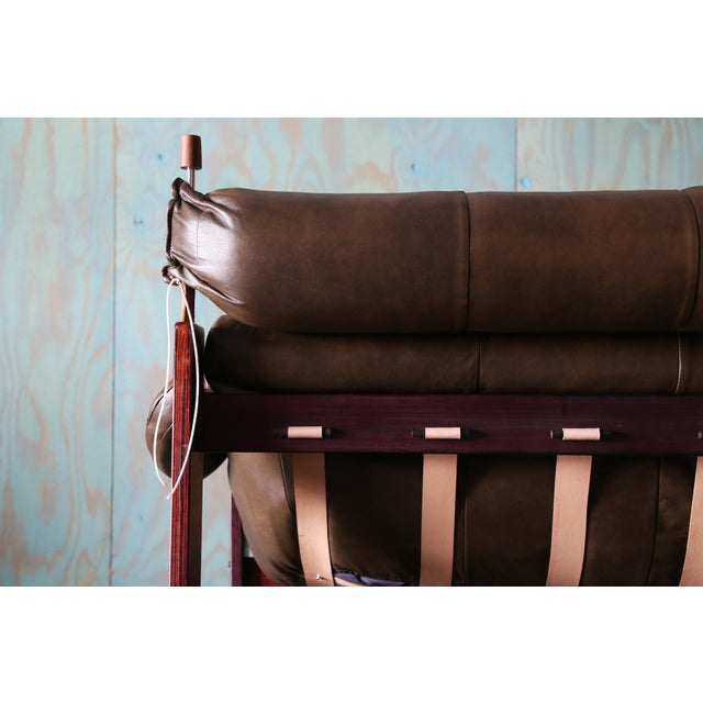 1970s Percival Lafer Green Sofa Mp 97 Leather Sofa Extended Head Rest For Sale - Image 9 of 13