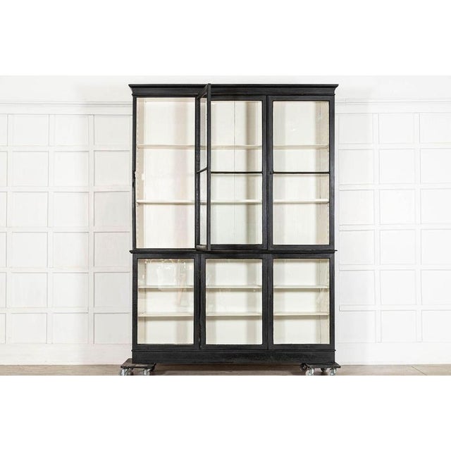 Large 19th Century English Ebonised Pine Glazed Display Cabinet, 1890 For Sale - Image 9 of 18