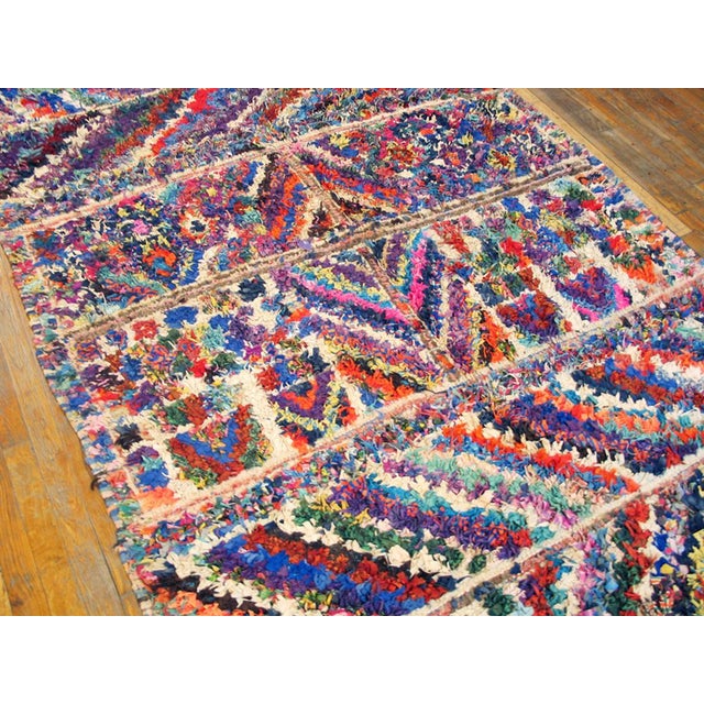 1940s Multi Stripe Modern Antique Moroccan Boucherouitte Rug 5'6" X 8'8" Woven Wool Carpet For Sale - Image 9 of 9