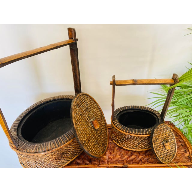 Antique Chinese Bamboo & Rattan Baskets- Set of 2 For Sale - Image 9 of 10