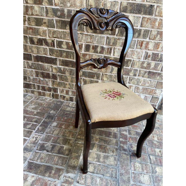 Victorian Curved Balloon Back Antique Victorian Chair With Needlepoint Cushion by Charlotte Chair Company For Sale - Image 3 of 12