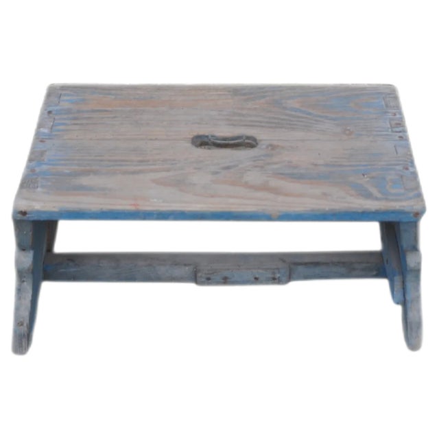 Blue Painted Rustic Stool, 1940s For Sale