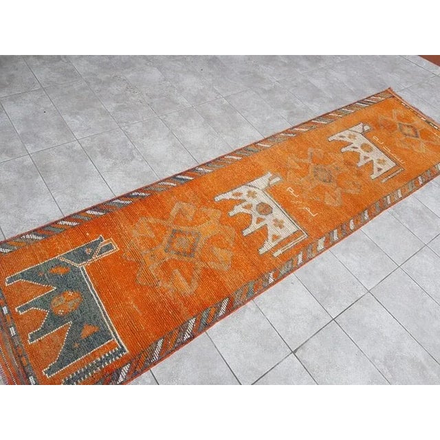 Turkish 1960s Vintage Turkish Orange Runner Rug For Sale - Image 3 of 9