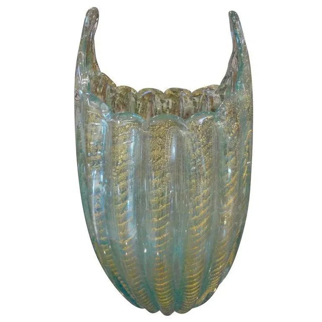 Turquoise and Gold Murano Glass Vase Attributed to Barovier & Toso For Sale - Image 10 of 10