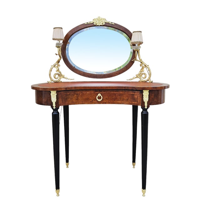 Dressing Table with 2 Arms of Lights Marquetry and Gilt Bronze, 1890s For Sale - Image 16 of 16