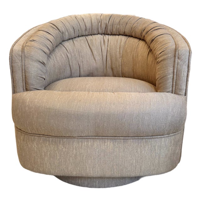 1980's Ruched Back Swivel Barrel Chair For Sale
