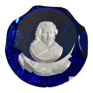 Cristal D’Albret Crystal Paper Weight Vintage France John James Audubon Glass For Sale