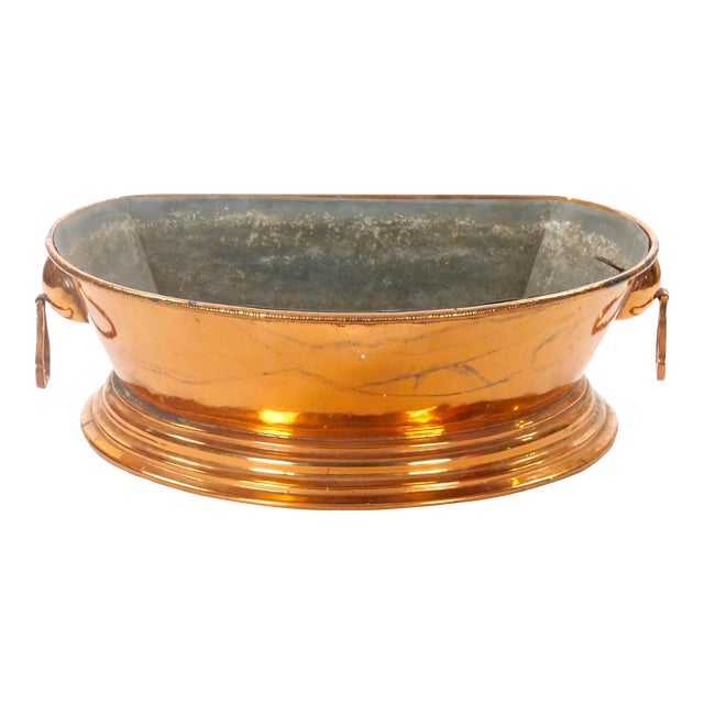 Large English Antique Copper Basin / Lions Head Side Handles For Sale