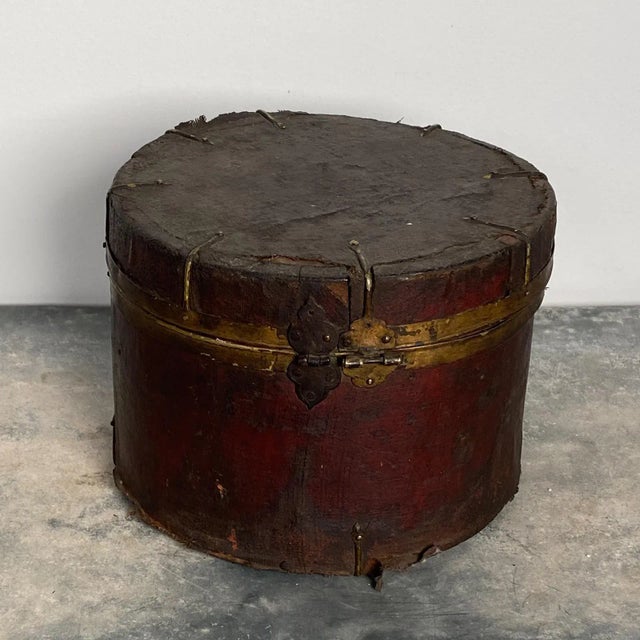 Leather and Iron Round Box, Tibet Circa 1880 For Sale In San Francisco - Image 6 of 6
