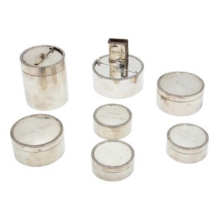 Plain Silver Toilet Set, Set of 7 For Sale