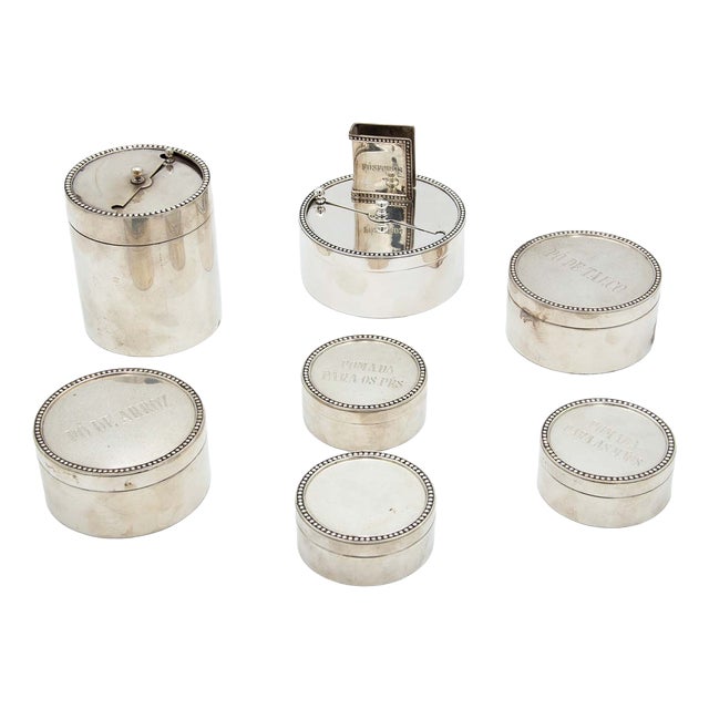 Plain Silver Toilet Set, Set of 7 For Sale