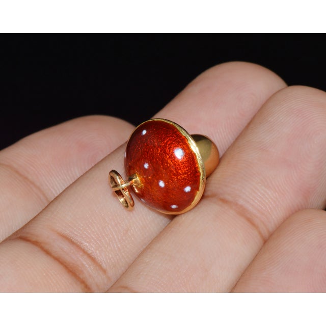 Italian 18k Gold Enamel Toadstool Red Mushroom Fungi Charm Pendant For Sale - Image 4 of 8