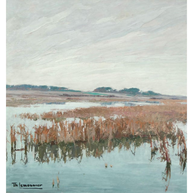 Théodore Lemonnier 1815-1888 Signed French Oil - River Marshes - Organic Modern For Sale - Image 4 of 17