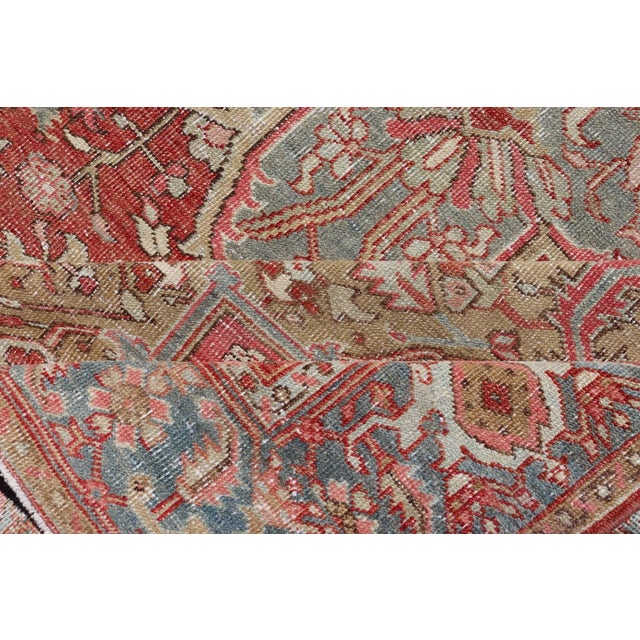 Antique Heriz Rug With All-Over Floral Medallion Design in Traditional Colors 7'7 X 10'5 For Sale - Image 10 of 11