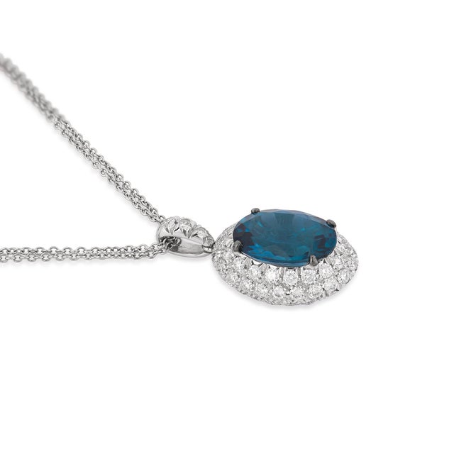 Modern Vintage Italian Topaz Diamond 18k White Gold Pendant Necklace For Sale - Image 3 of 6