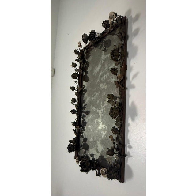 Abstract Antique Mid-Century Wrought Iron Mirror With Floral Motif For Sale - Image 3 of 16