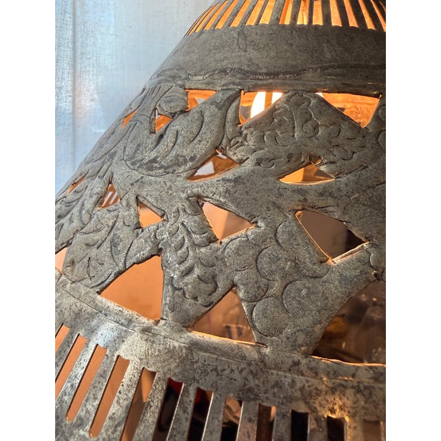 Mid 20th Century Ornate Silver Lamp With Moorish Punched Metal Shade For Sale - Image 4 of 4