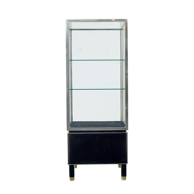Black Vintage Art Deco Steel and Leather Glazed Display Cabinet, 1930s For Sale - Image 8 of 10