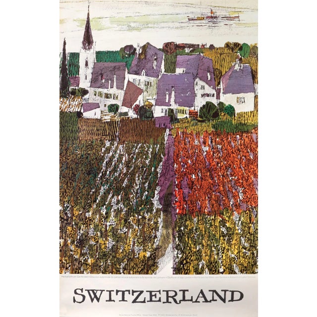 1960s Original Swiss Travel Poster, Autumn on Lake Leman For Sale - Image 4 of 4