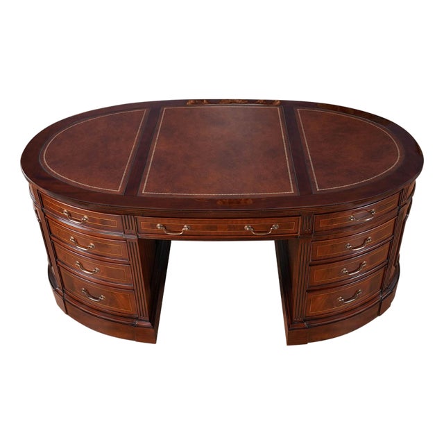 Nof072brn Brown Leather Oval Partners Desk For Sale