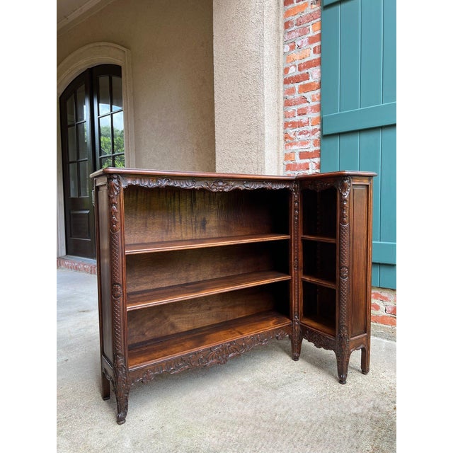 Antique French Corner Bookcase Carved Oak Louis XV Revival Open Shelves c1920. Direct from France, a beautiful antique...