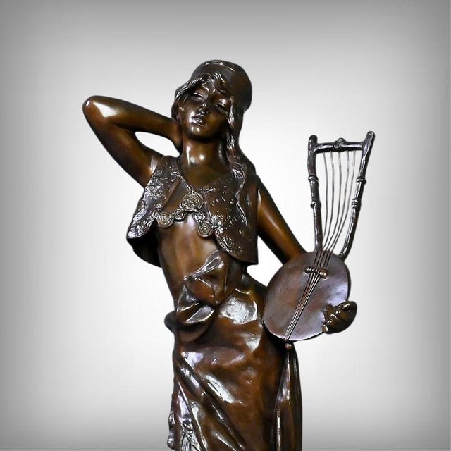 Large bronze with a brown patina, signed Emmanuel Villanis, depicting the famous Bohemian woman, one of the sculptor's...