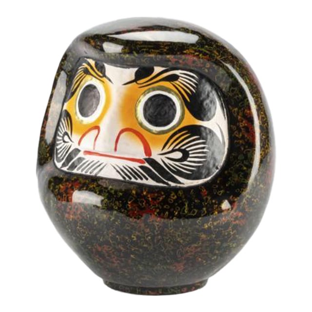 Traditional Japanese Tsugaru Lacquer Daruma – Black Kara-Nuri (Large), Handmade For Sale