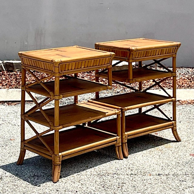 Vintage Coastal Rattan Side Tables -A Pair For Sale - Image 4 of 6