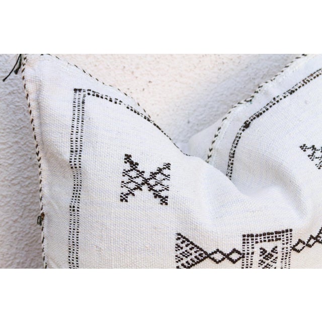 Textile White & Charcoal Cactus Silk Moroccan Pillow For Sale - Image 7 of 10