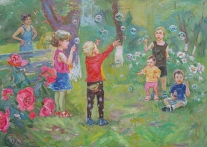 Soviet Children Portraits of Children Oil Painting Original Ukrainian Artist Polyakova M. 75-105 11