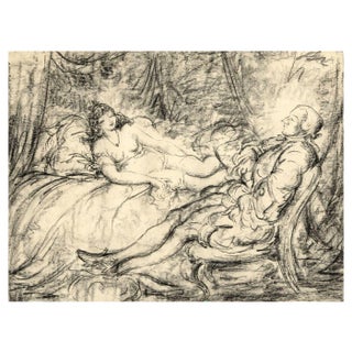 Harold Hope Read, Georgian Gentleman & His Mistress, 1920s, Charcoal Drawing For Sale