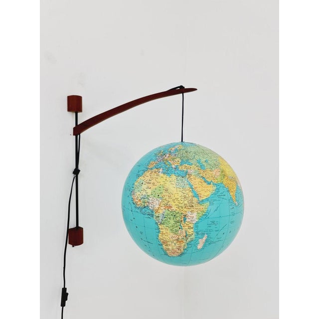 Vintage German Teak Globe Wall Lamp, 1960s For Sale - Image 5 of 11