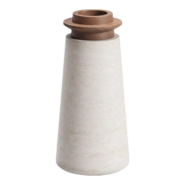 Modern Vase in Travertine and Walnut, Designer Ivan Colominas For Sale